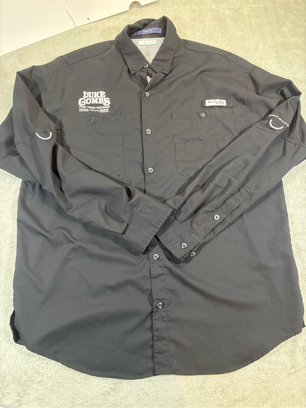 Columbia PFG Luke Combs Tamiami II Long Sleeve Fishing Shirt Black Large